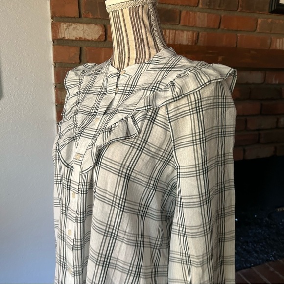 Madewell Plaid Ruffle-Yoke Shirtdress in White Windowpane Sz S - Picture 3 of 9